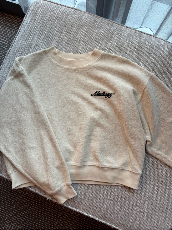 Madhappy Sweaters - Madhappy Cream Crew Sweatshirt with Black Script Logo